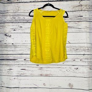 109F Sleeveless Lace Details Tank Top Yellow Bohemian Womens Size Medium